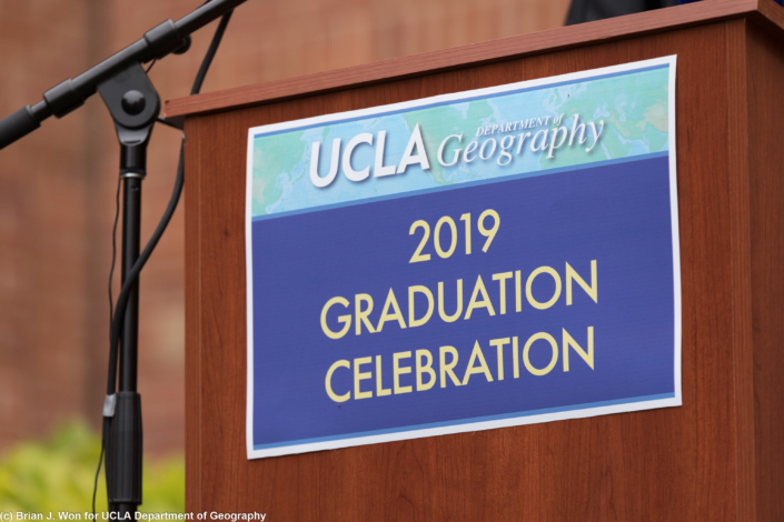 Photo of podium with 2019 Graduation Celebration sign on the front