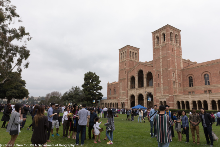 Photo of people in front of Royce Hall