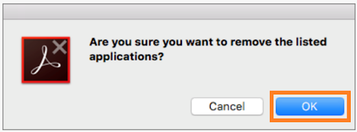 ask: are you sure you want to remove the listed applications?